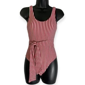 Peony Swimwear Poolside One Piece Swimsuit with Tie Red White